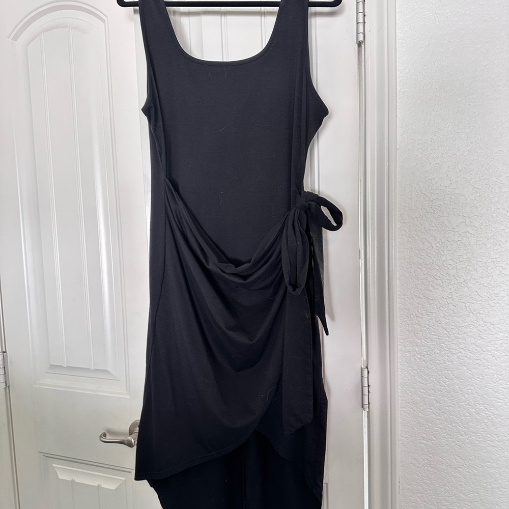 Black sleeveless wrap around high low dress